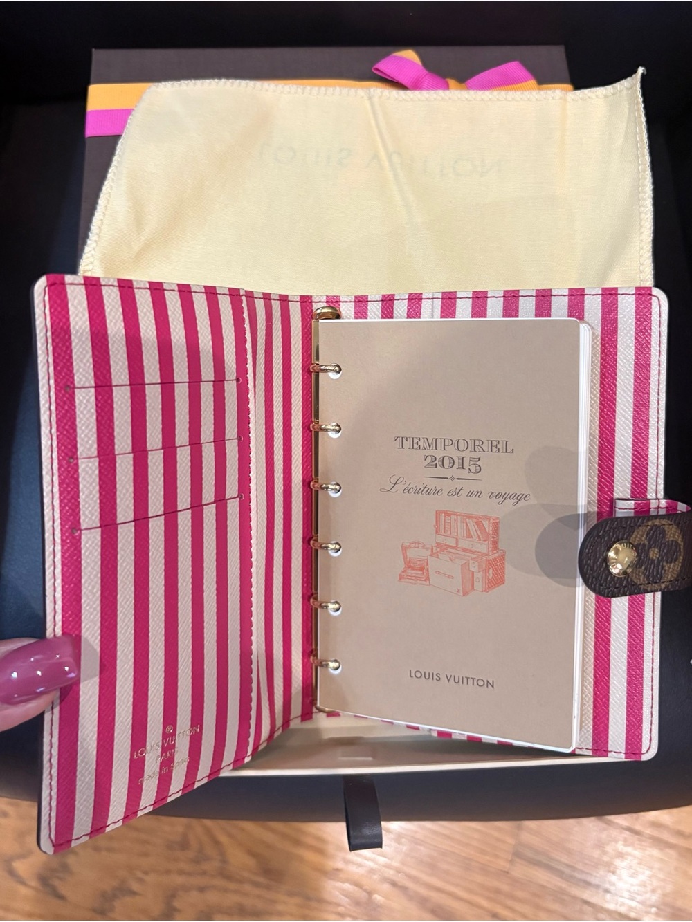 Louis Vuitton Pink and White Stripe Small Ring Agenda Cover